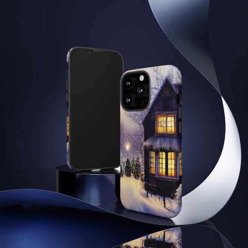 Glowing Homes in the Snow with Christmas Decorations - Impact Resistant Phone Case